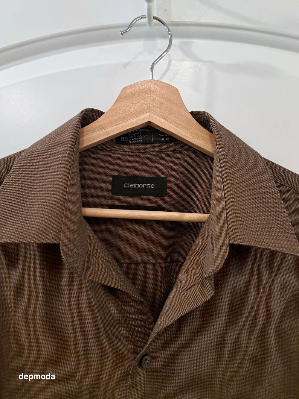 Claiborne Men's T-weave Brown Button-Up Dress Shirt Size Large